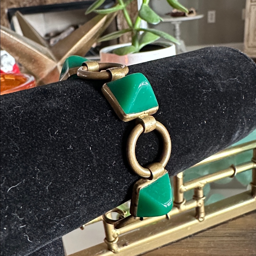 RARE Peking “Jade” German Brass Bracelet Vintage or Antique Art Deco